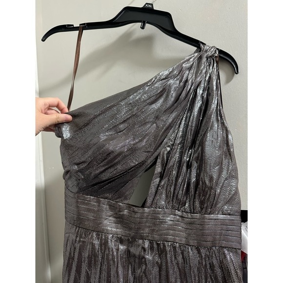 Ieena by Mac Duggal One shoulder pewter maxi dress 2149 - Picture 4 of 12